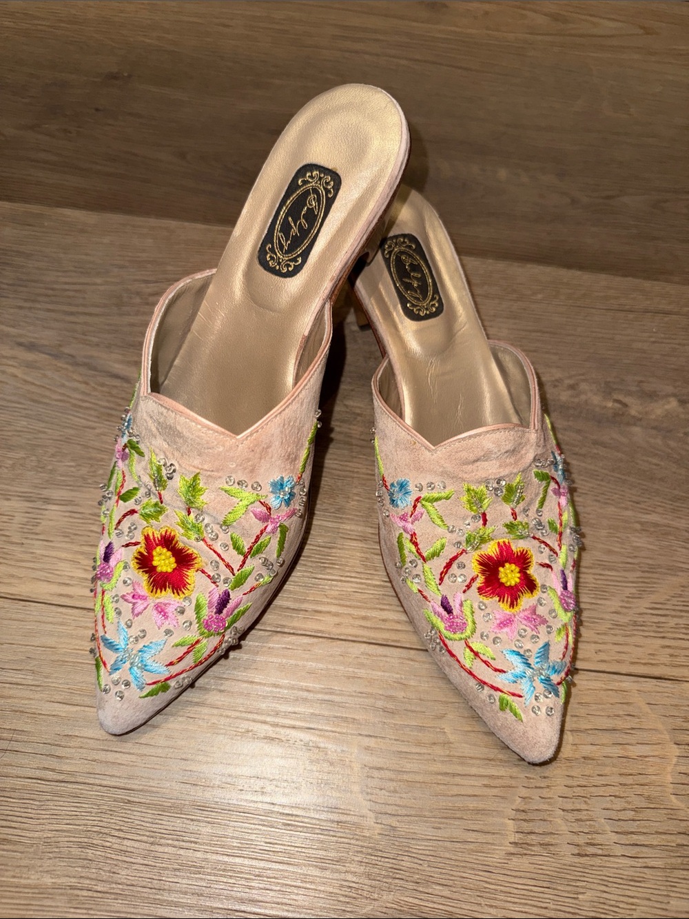 Salpy Vintage Embroidered Floral Pointed Mule
